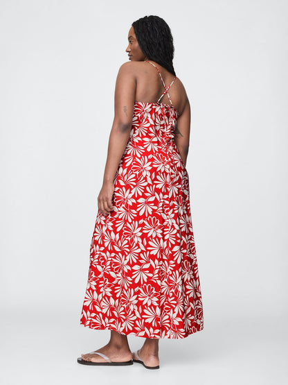 Kırmızı Bağcıklı Maxi Slip Elbise