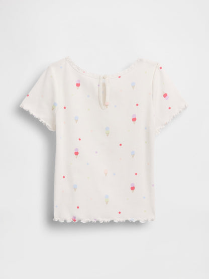 Beyaz Dondurma Işlemeli Fitilli T-shirt