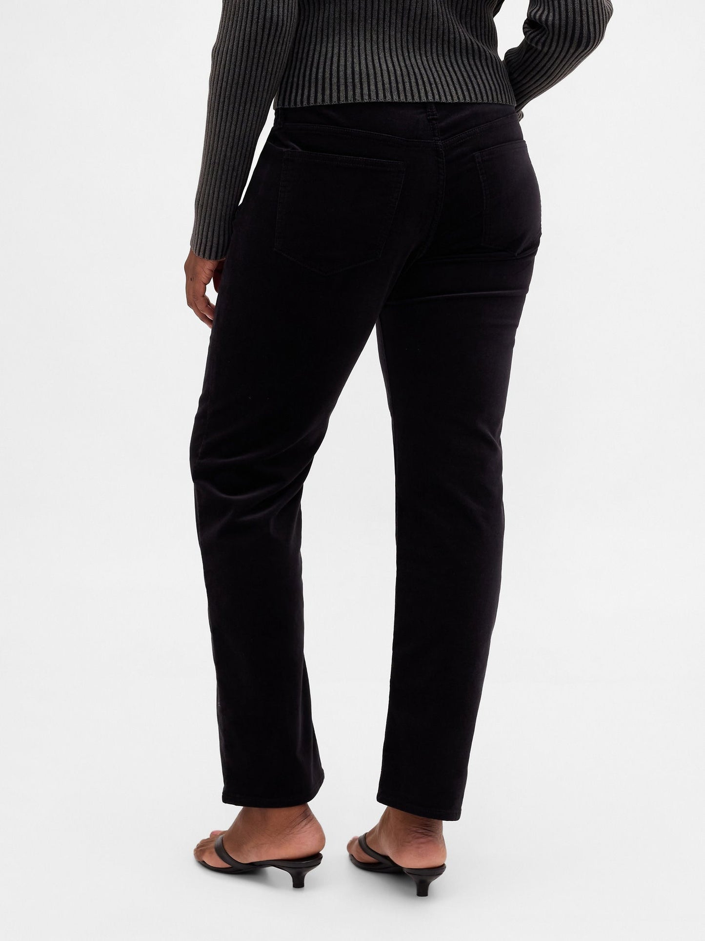 Siyah Low Rise Kadife '90s Slim Pantolon
