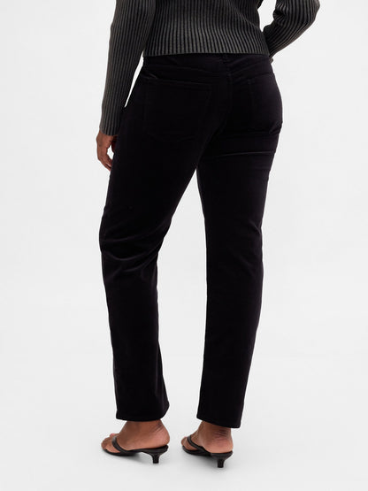 Siyah Low Rise Kadife '90s Slim Pantolon