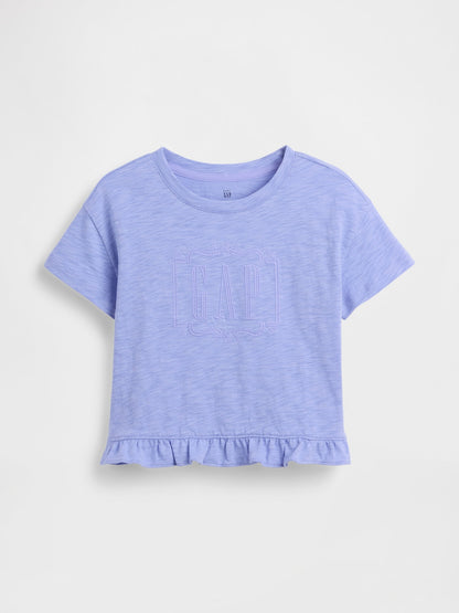 Açık Mavi Fırfır Etekli Logo T-shirt