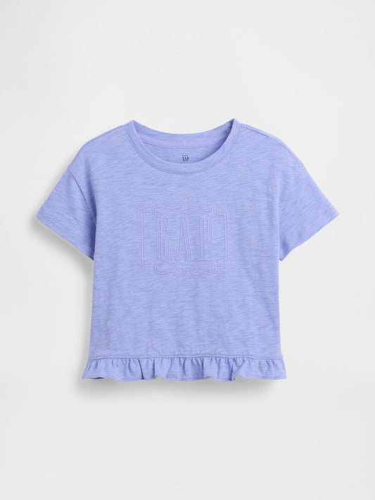 Açık Mavi Fırfır Etekli Logo T-shirt