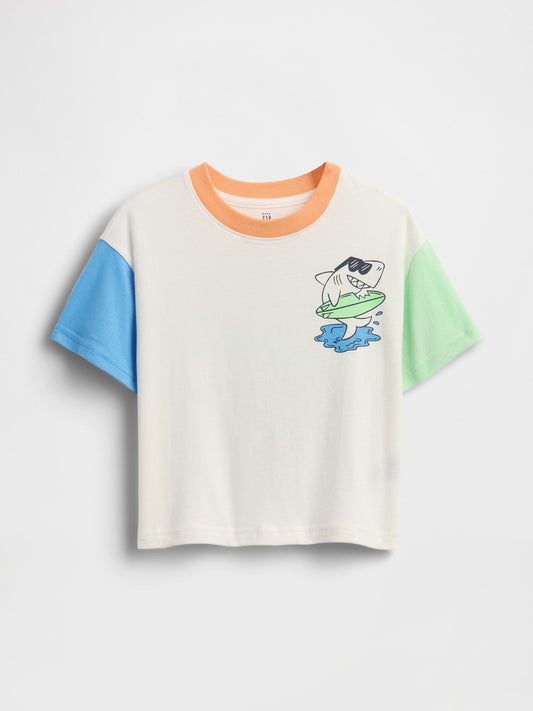 Beyaz Oversized Grafik Baskılı T-shirt