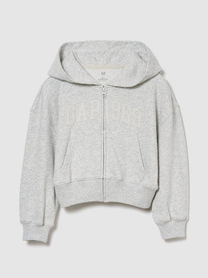 Gri Vintagesoft Terry Oversized Crop Logo Fermuarlı Sweatshirt