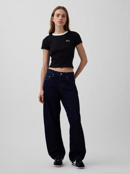 Siyah Ribbed Gap Logo Baby Crop T-shirt