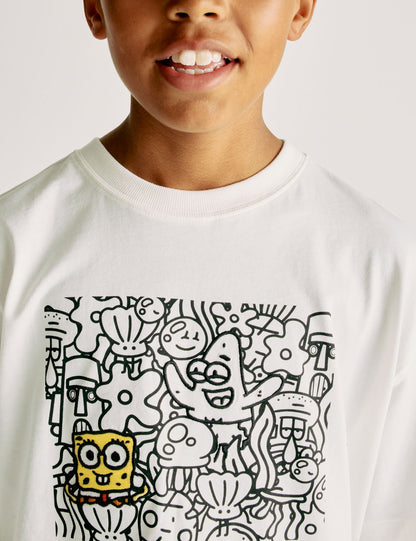 Saf Pamuk Spongebob X Doodle boy T-shirt (2-16 Yaş)