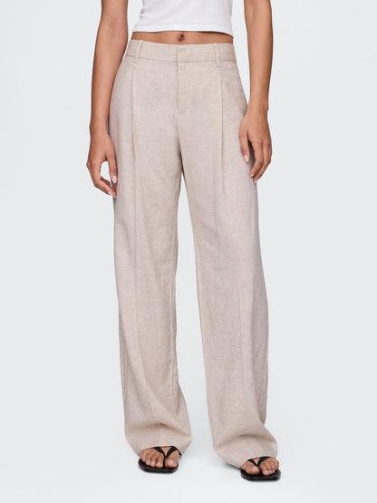 Bej 365 Low Rise Keten Karışımlı Pantolon
