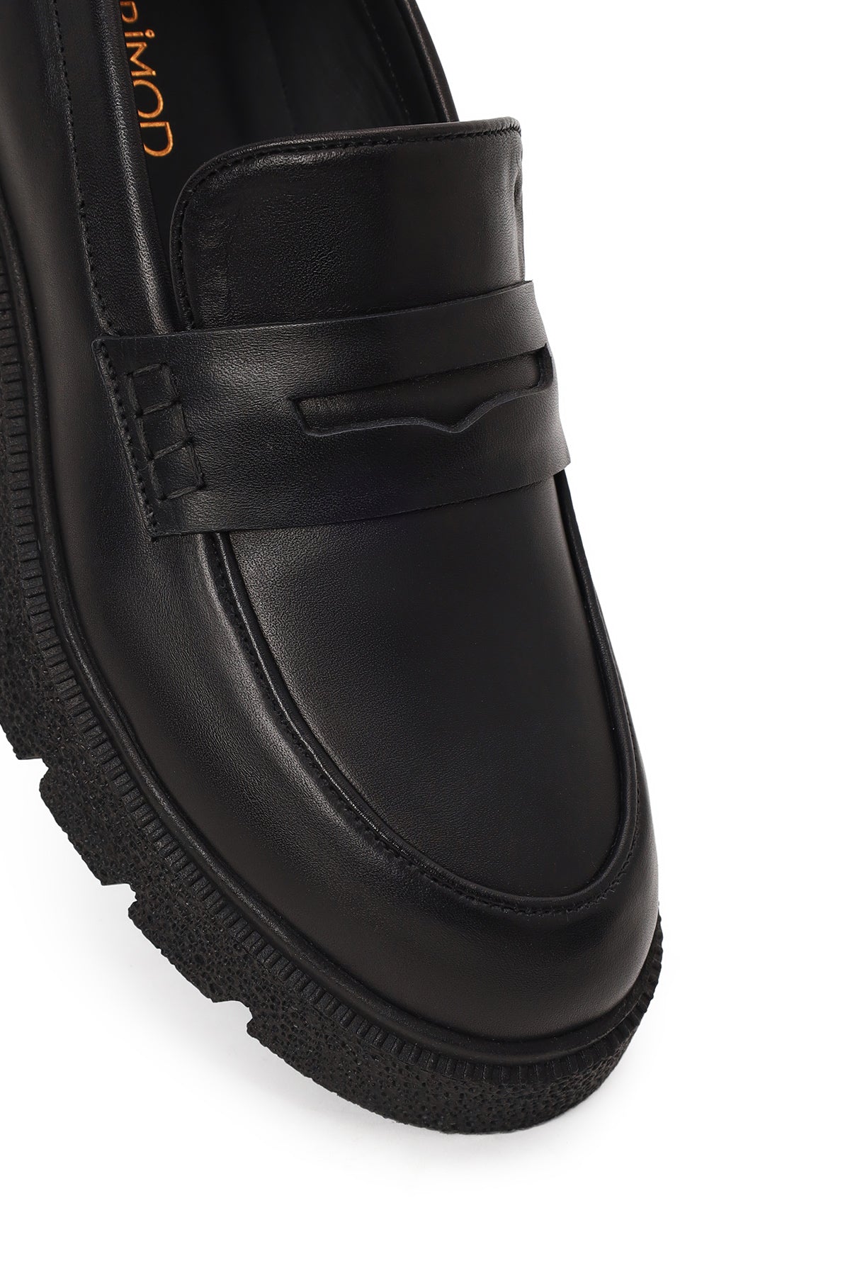 Kadın Siyah Kalın Tabanlı Deri Maskülen Loafer