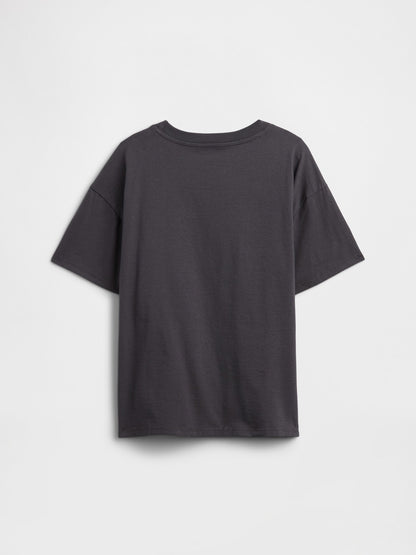 Gri Oversized Grafik Baskılı T-shirt