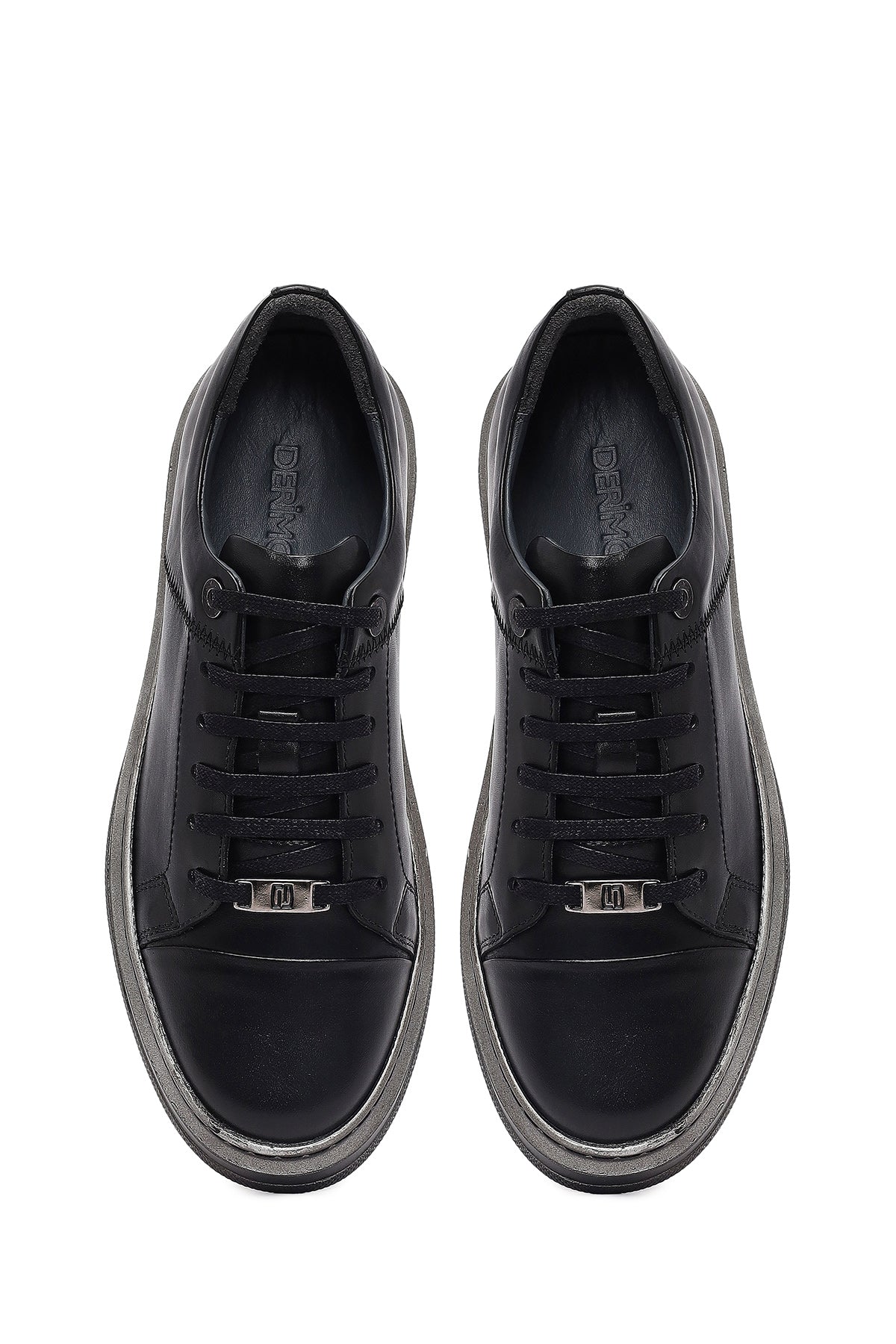 Erkek Siyah Bağcıklı Deri Sneaker