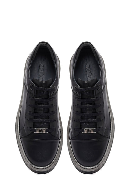 Erkek Siyah Bağcıklı Deri Sneaker
