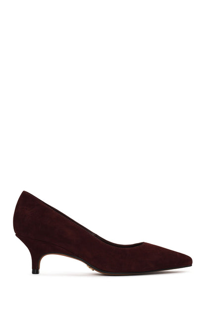 Kadın Bordo Kısa Ince Topuklu Süet Deri Stiletto