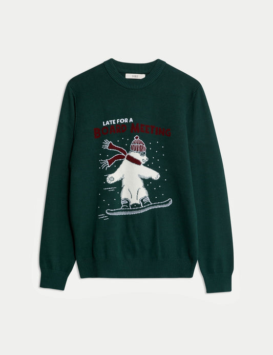 Saf Pamuklu Noel Temalı Kazak