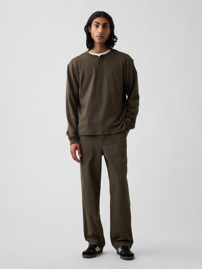 Haki Herringbone '90s Loose Pantolon