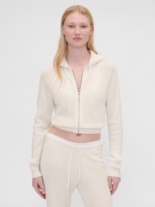 Kırık Beyaz Gap × Summer Fridays Cashsoft Waffle Crop Sweatshirt