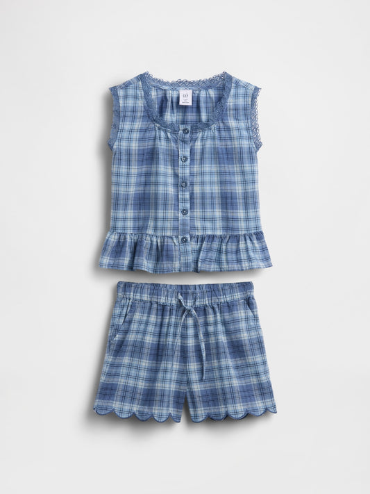 Mavi Baby Plaid Iki Parça Outfit Set
