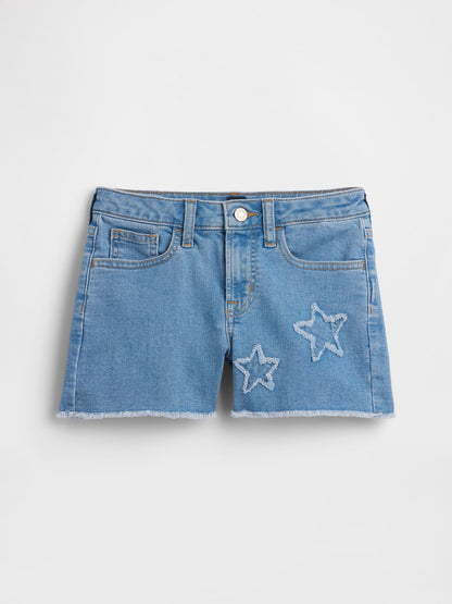 Açık Mavi High Rise Işlemeli Denim Şort