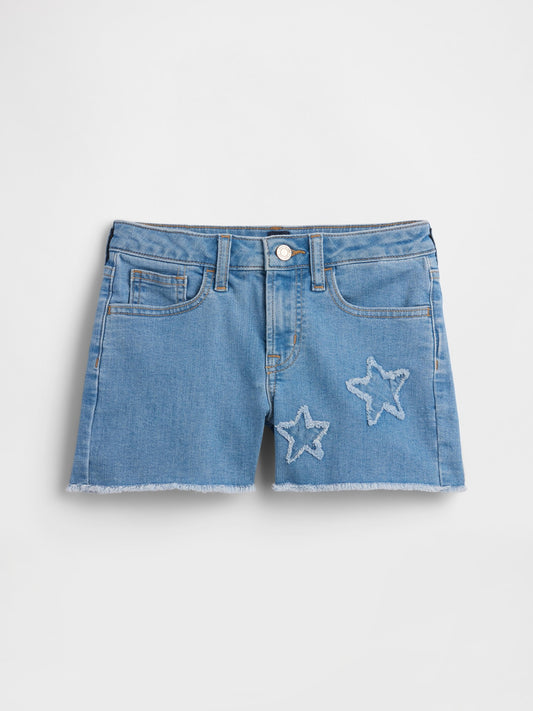 Açık Mavi High Rise Işlemeli Denim Şort
