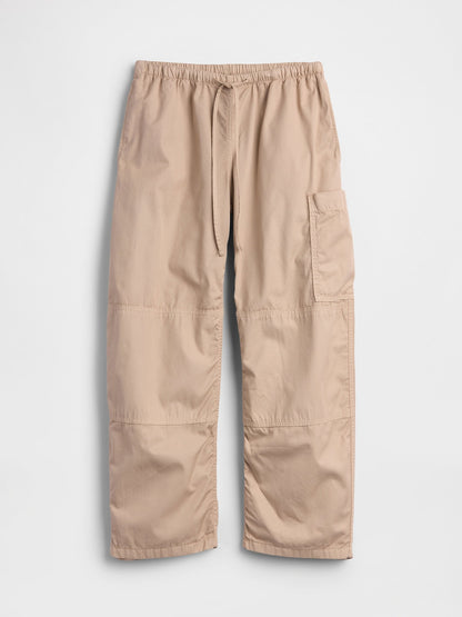 Bej Mid Rise Twill Easy Barrel Utility Pantolon