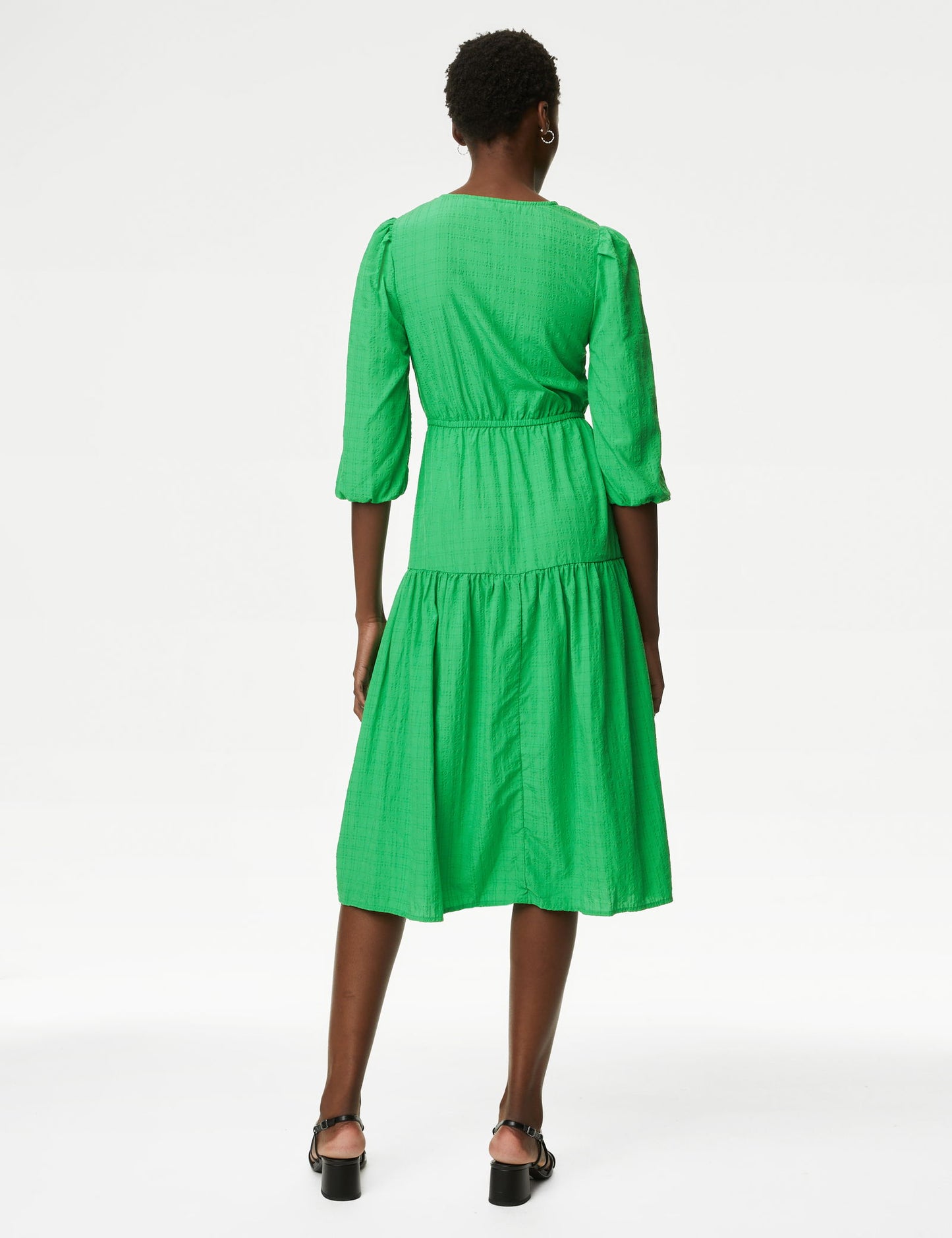 Regular Fit Dokulu Midi Elbise