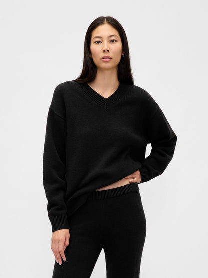 Siyah Cashsoft Oversized V-yaka Kazak