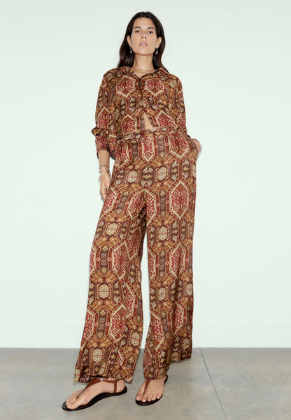 Desenli Wide Leg Pantolon