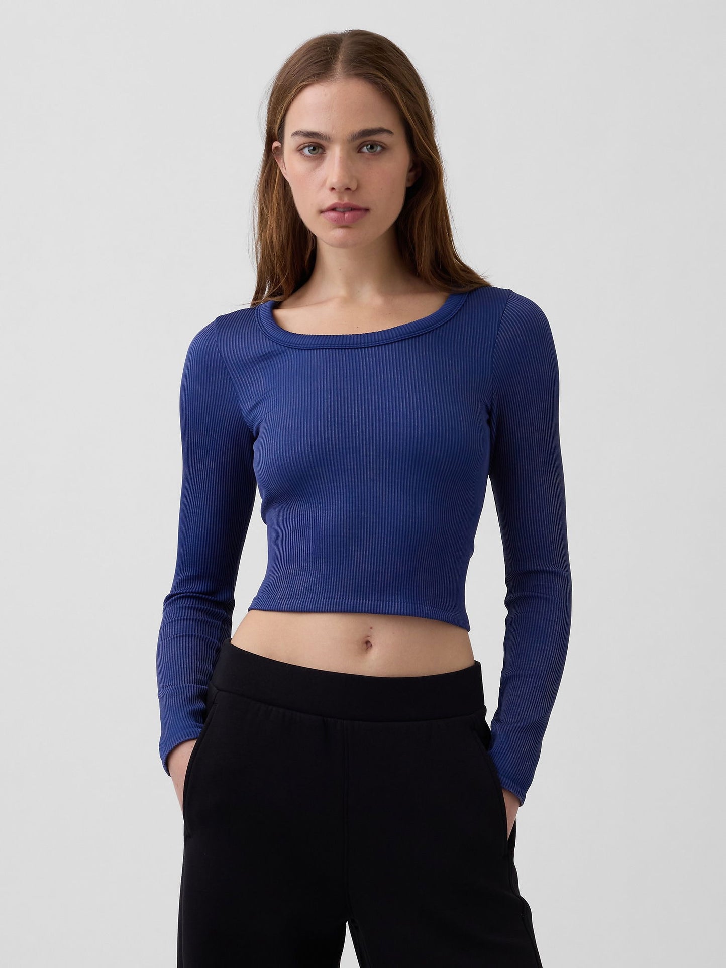 Mavi Gapfit Dikişsiz Fitilli Crop T-shirt