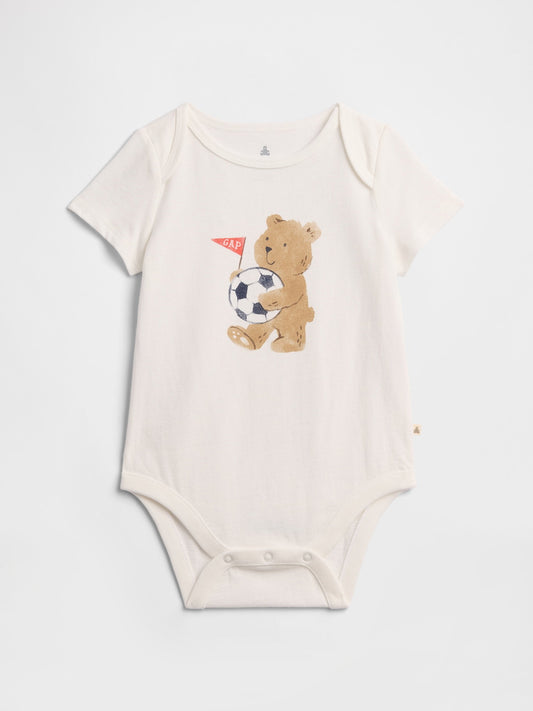 Beyaz Grafik Baskılı Bodysuit