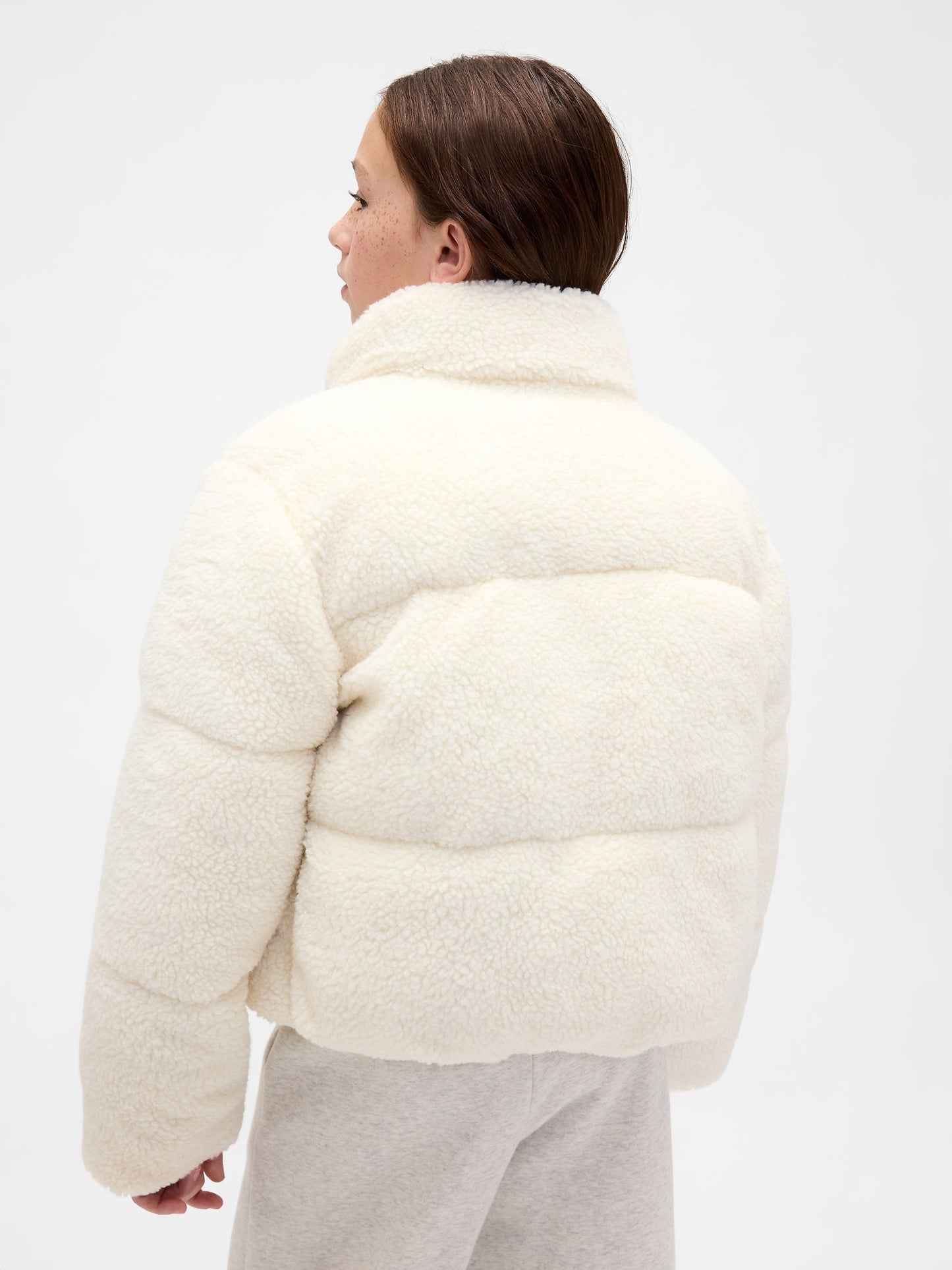 Kırık Beyaz Sherpa Puffer Şişme Mont