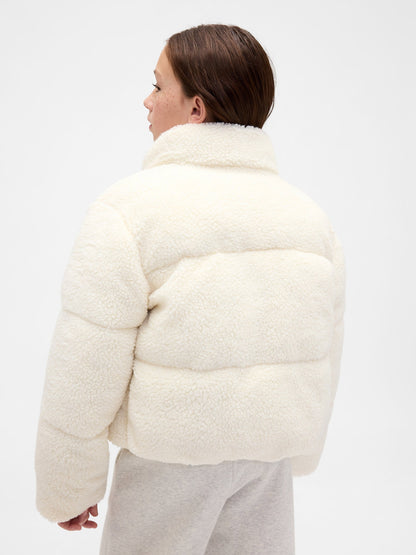 Kırık Beyaz Sherpa Puffer Şişme Mont