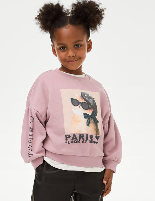Paris Kedi Desenli Sweatshirt (2-10 Yaş)