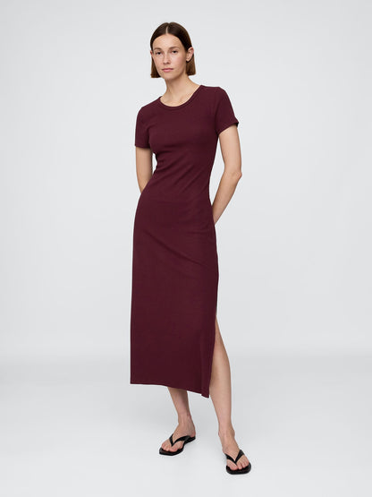 Bordo Modern Fitilli Maxi T-shirt Elbisesi