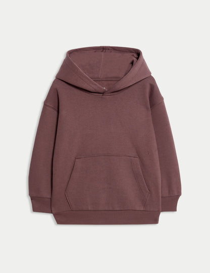 Pamuk Karışımlı Düz Kapüşonlu Sweatshirt