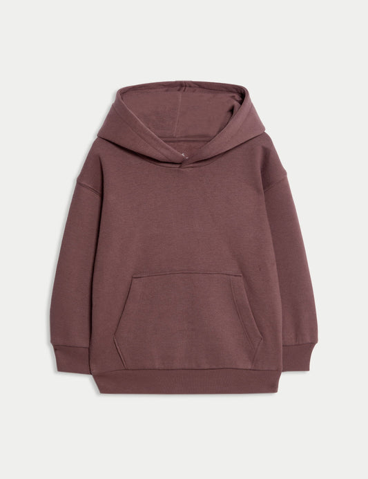 Pamuk Karışımlı Düz Kapüşonlu Sweatshirt