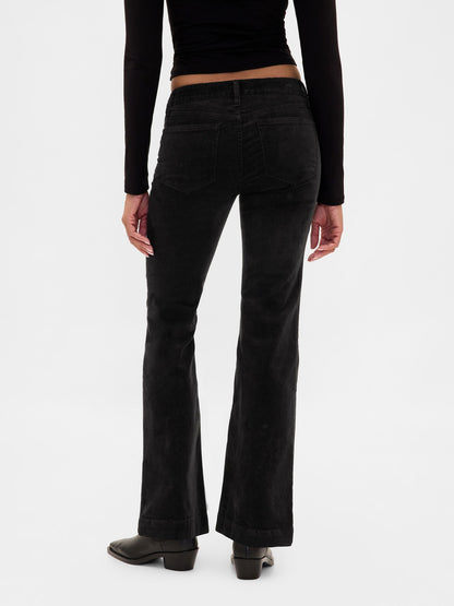 Siyah Low Rise Kadife Long & Lean Pantolon