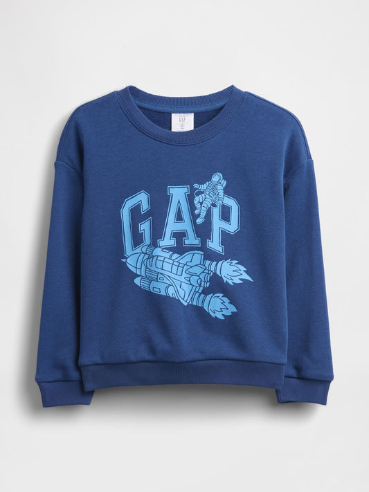 Koyu Mavi Relaxed Fransız Havlu Kumaş Grafik Baskılı Sweatshirt