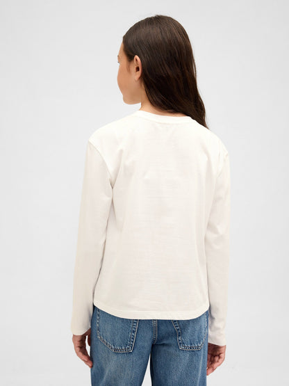Beyaz Relaxed Grafik Logo T-shirt