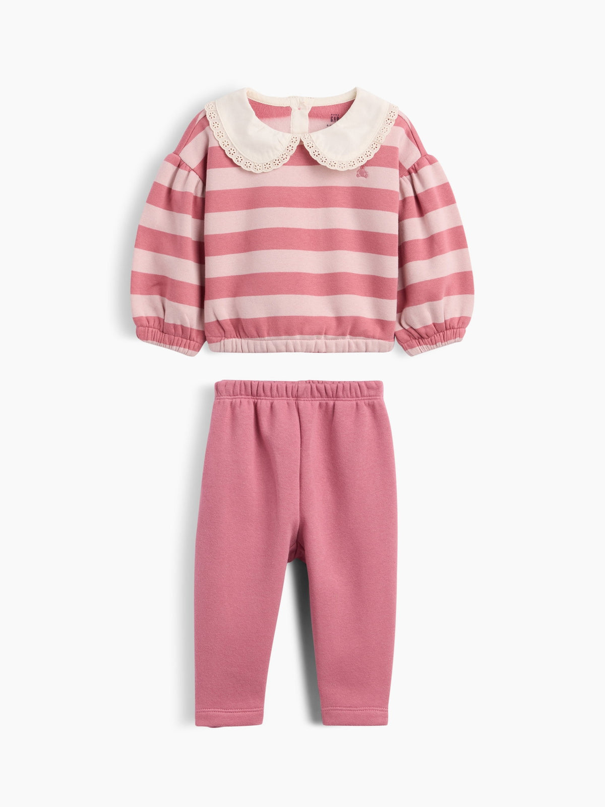 Pembe Baby Vintage Yumuşak Dantel Yaka Sweat Takımı
