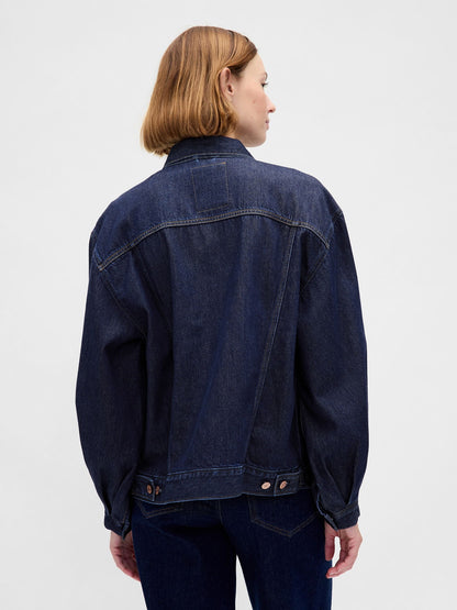 Koyu Mavi Ultrasoft Oversized Balon Kol Icon Denim Ceket