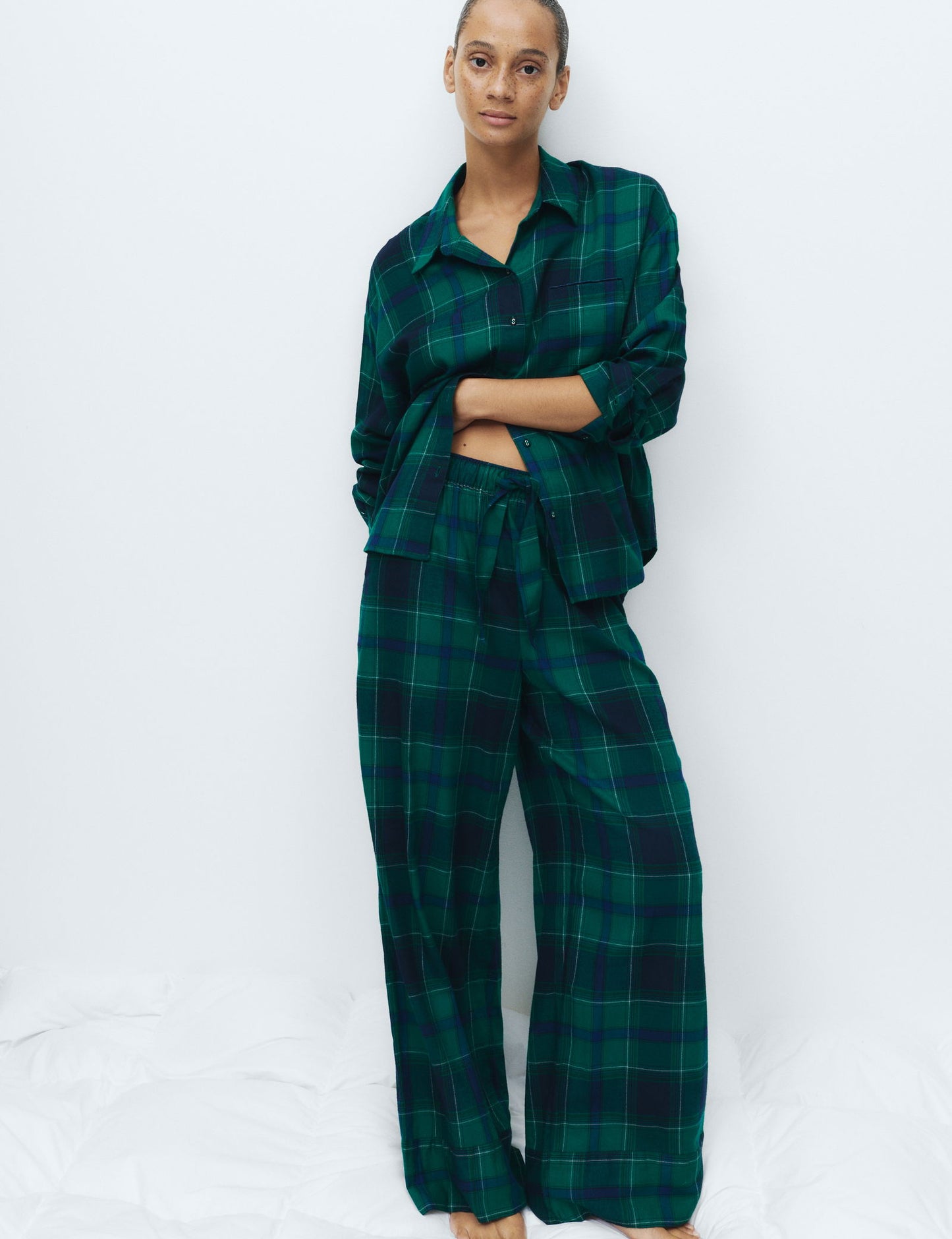 Pamuk Karışımlı Ekose Pijama Takımı