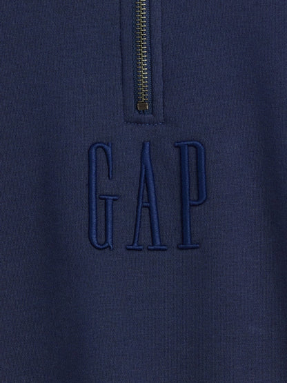 Lacivert Heavyweight Oversized Logo Yarım Fermuarlı Sweatshirt