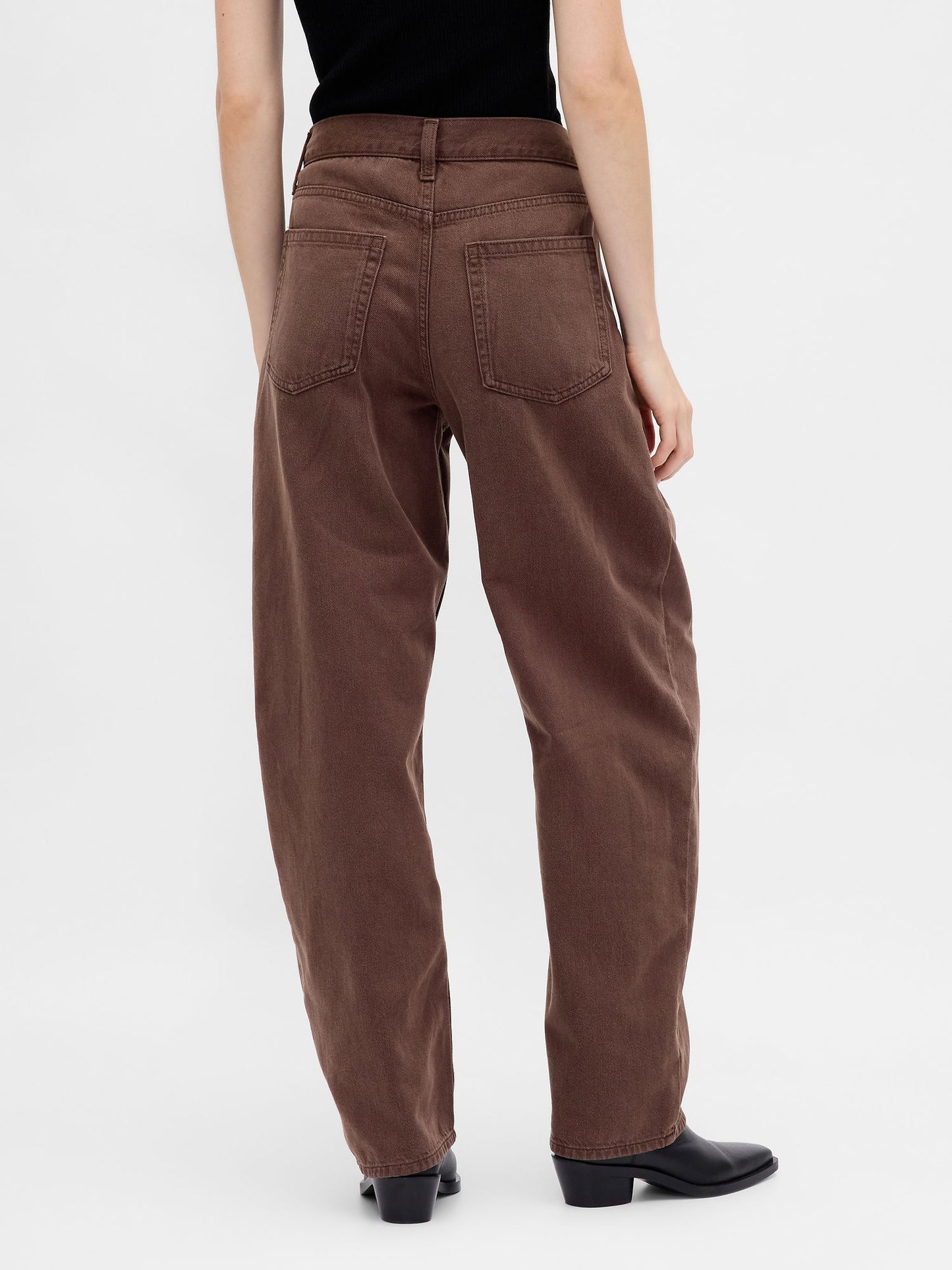 Kahverengi High Rise Ultrasoft Crossover Barrel Jean Pantolon