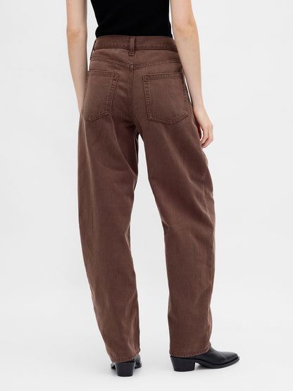 Kahverengi High Rise Ultrasoft Crossover Barrel Jean Pantolon