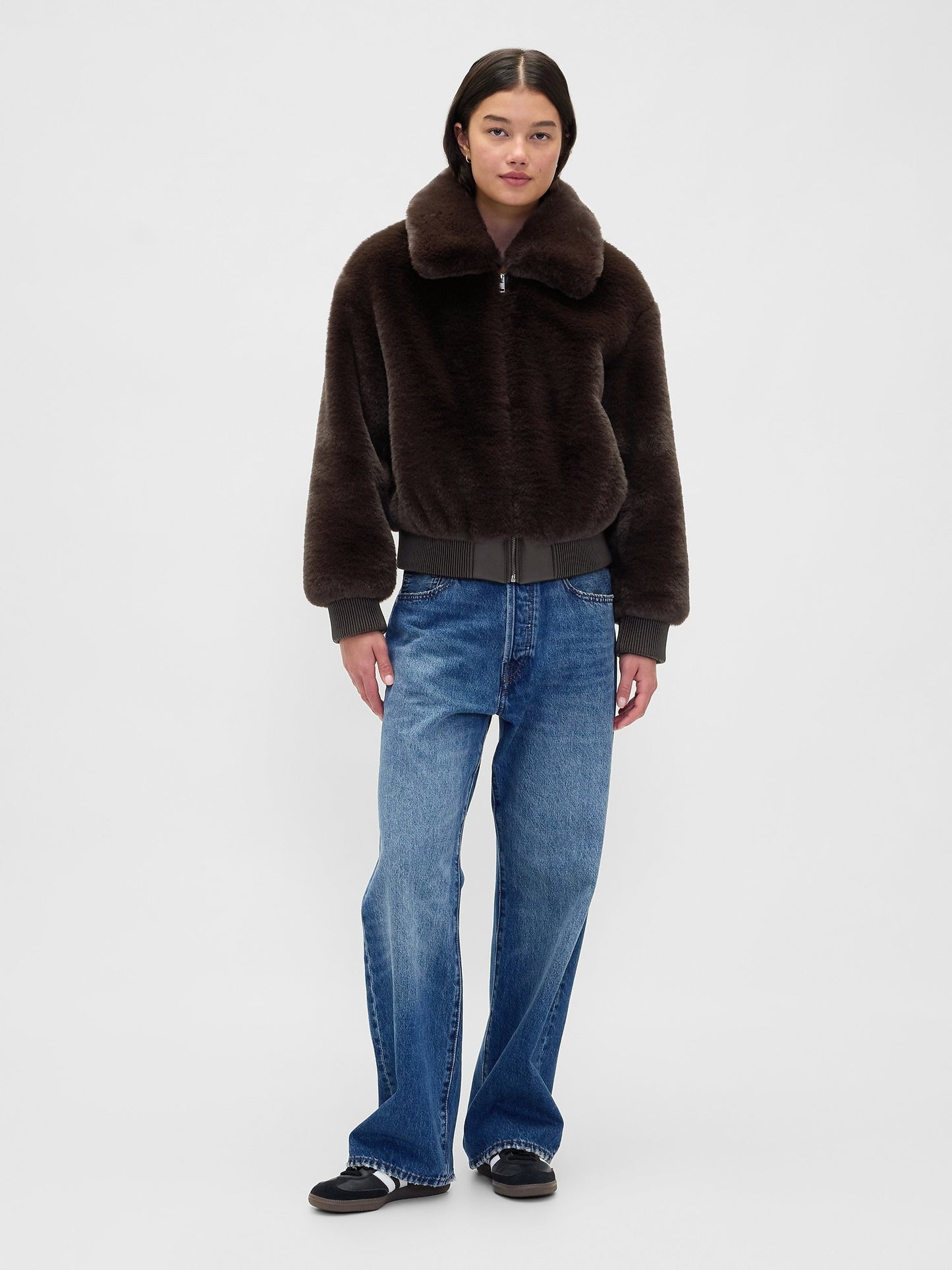 Koyu Kahverengi Faux-fur Bomber Ceket