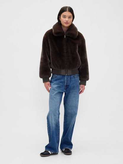 Koyu Kahverengi Faux-fur Bomber Ceket