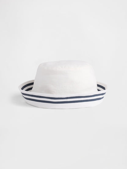 Beyaz Keten Karışımlı Sailor Bucket Şapka