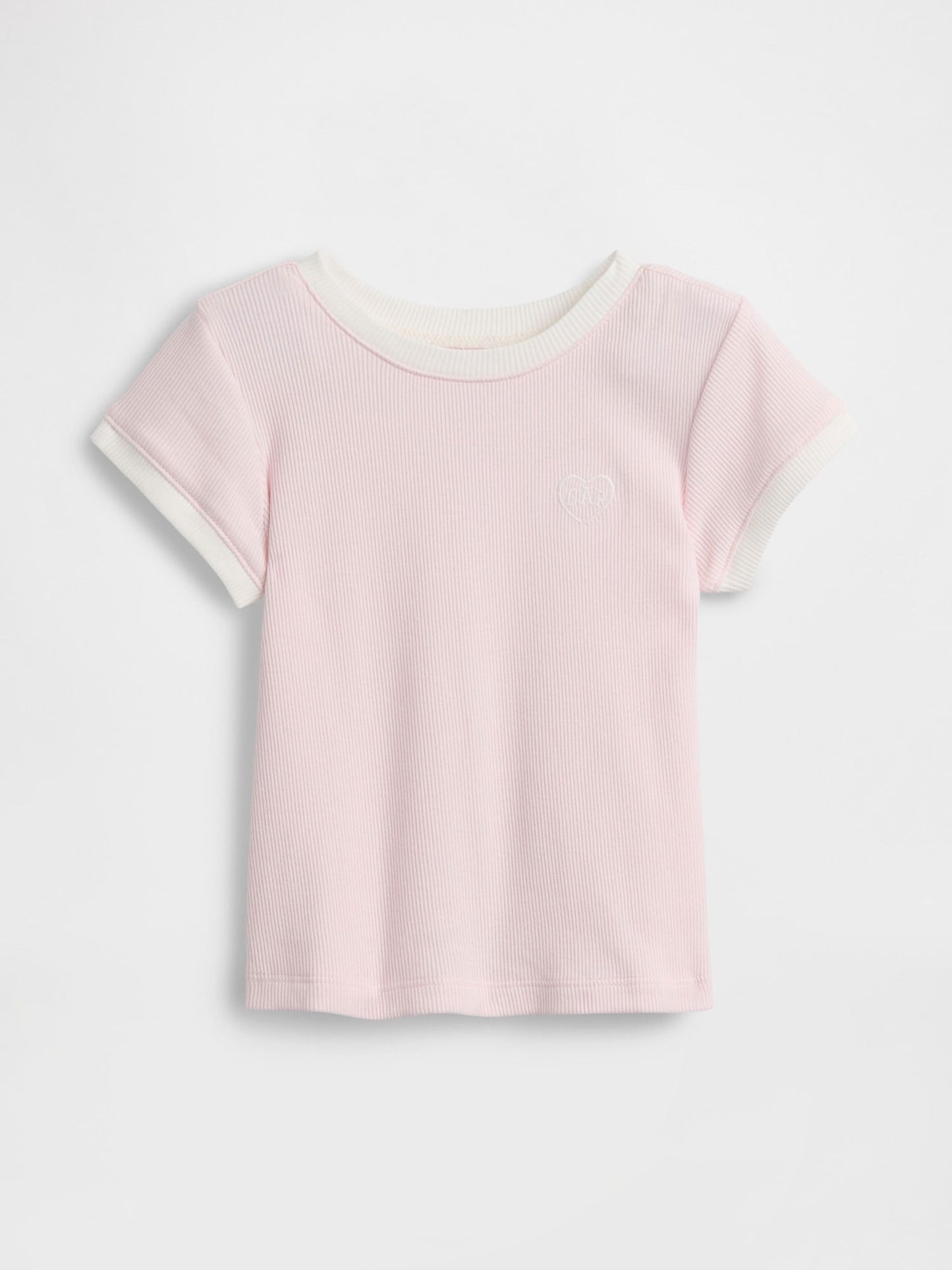 Açık Pembe Logo Ribbed Ringer T-shirt