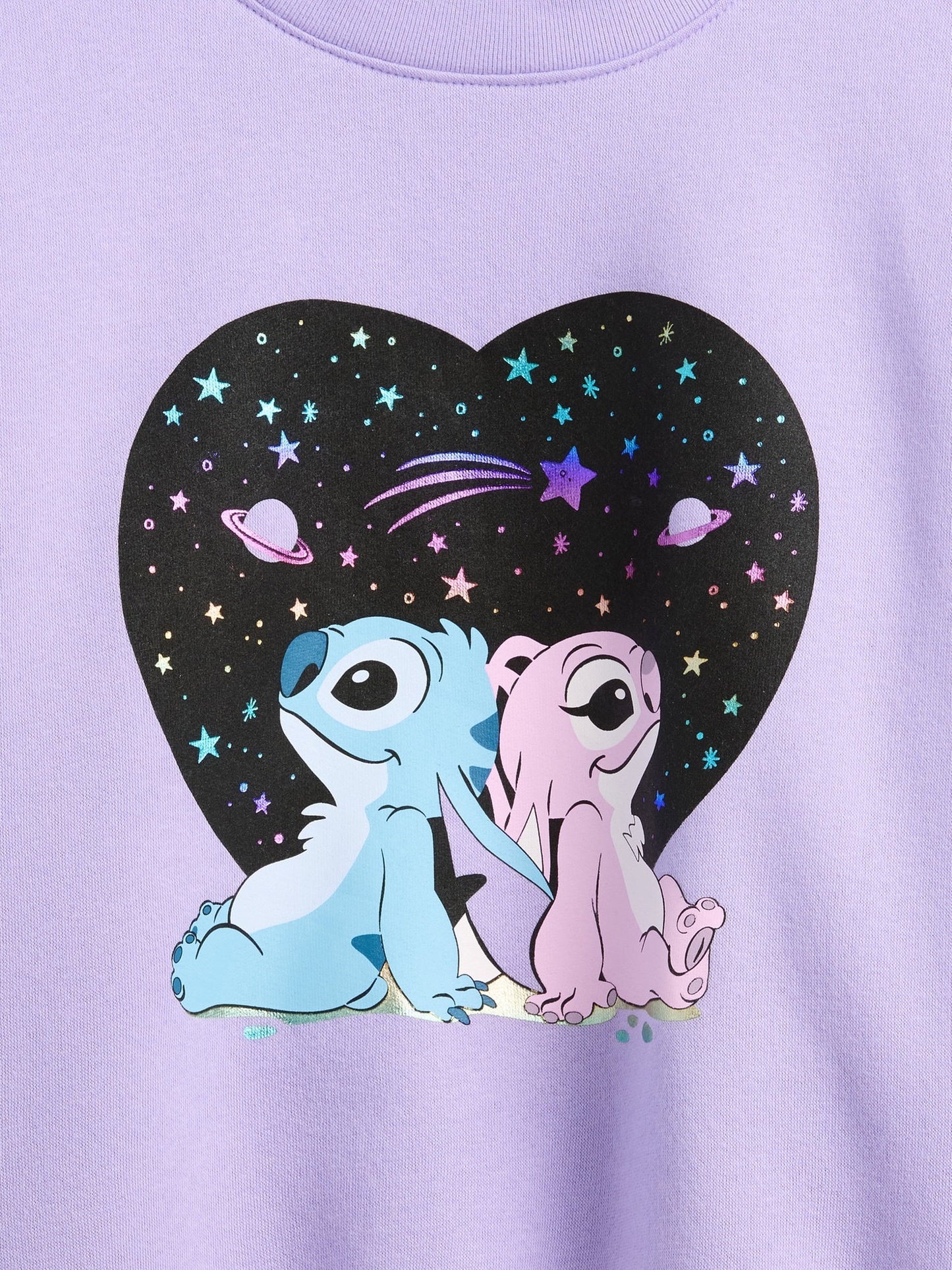 Mor Disney Lilo Ve Stitch Oversized Grafik Baskılı Sweatshirt