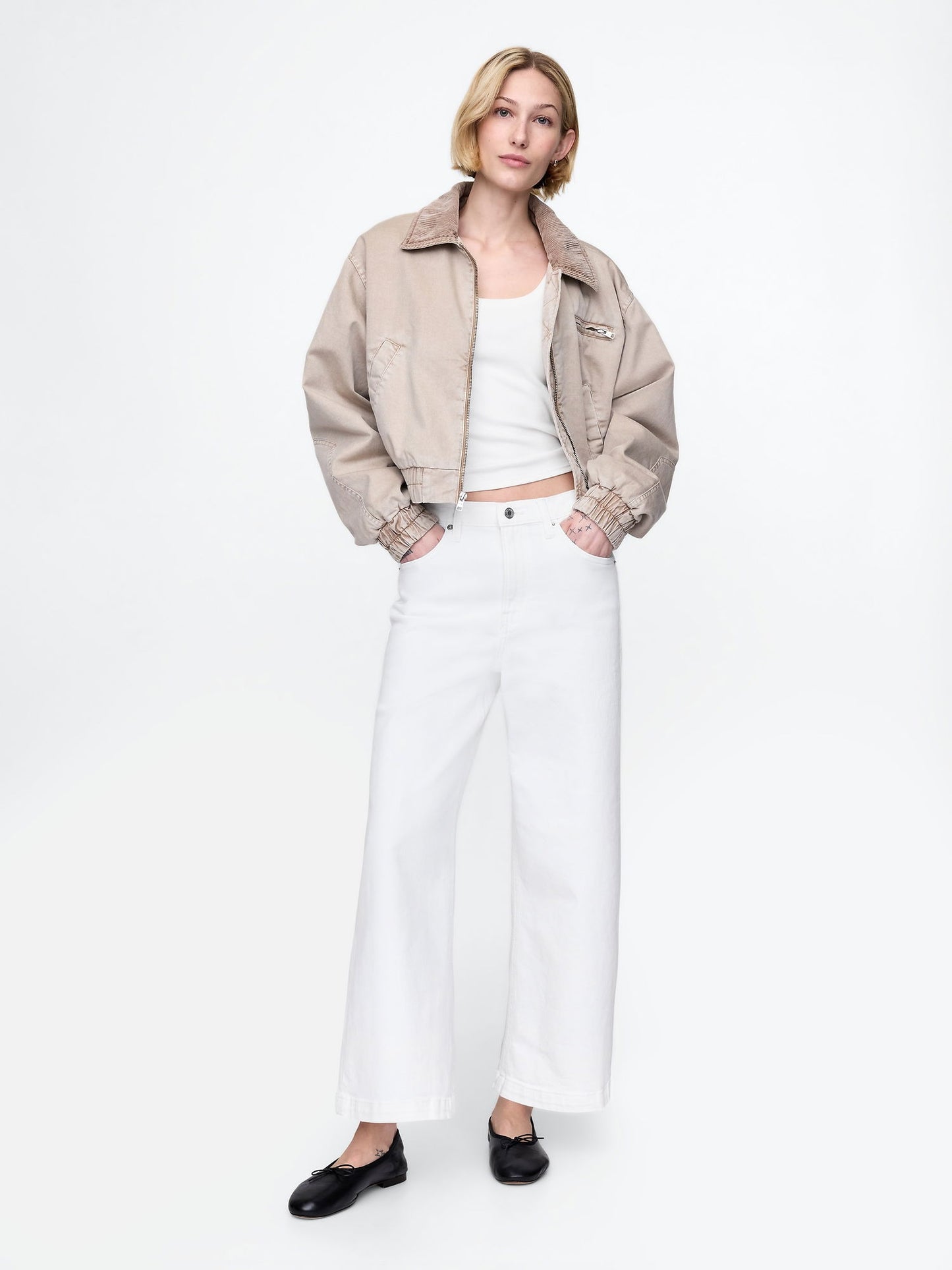 Beyaz High Rise Stride Wide-leg Ankle Jean Pantolon