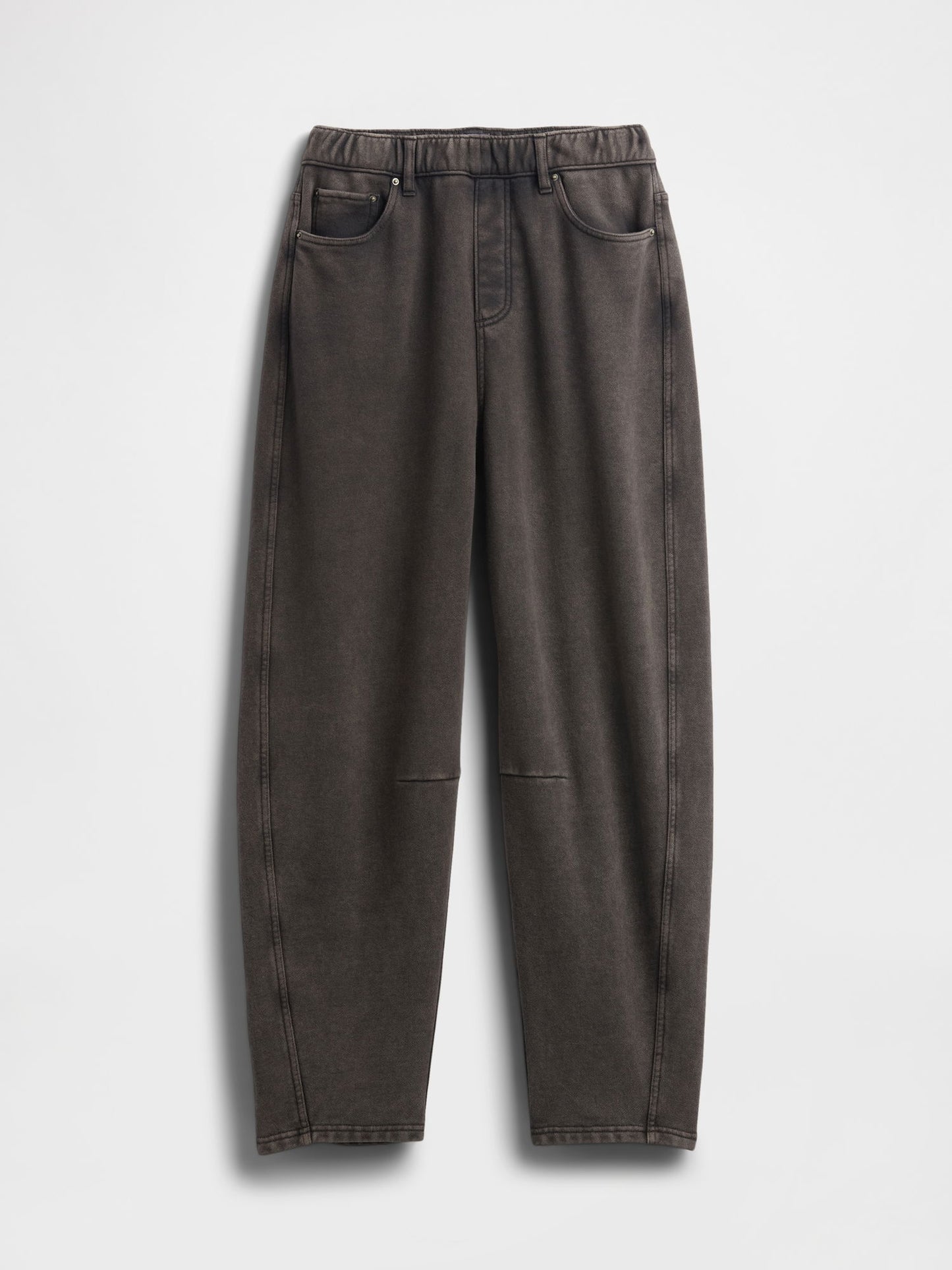 Siyah Heavyweight Fransız Havlu Kumaş Barrel Pantolon